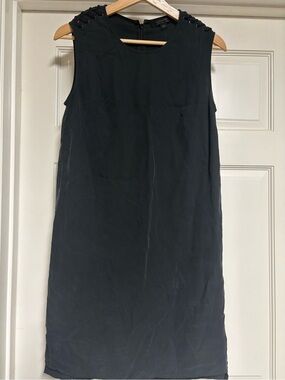 All saint Classic Black Sleeveless Shift Dress with lacing details on shoulders